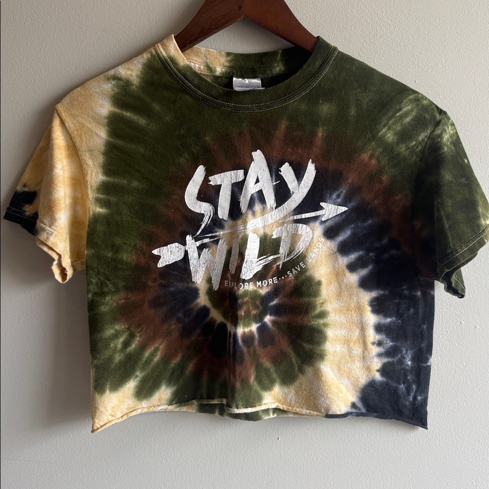 Tie Dye Crop Tee Stay Wild Graphic Festival Boho Grunge Small